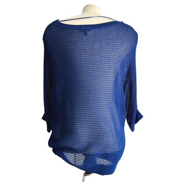 Apt9 Open Sparkly Knit Short Sleeve Round Neck Sweater Blouse Sz XL Womens Blue - Picture 2 of 10